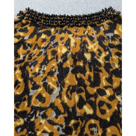 Magaschoni Womens Cashmere Sweater Cardigan L Animal Print Beaded Collar Mobwife - Picture 13 of 16